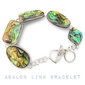 BEAUTIFUL Sterling Silver 925 Abalone Link Bracelet Adjustable